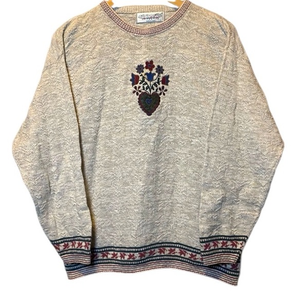 Vintage Sweaters - Vintage Cottagecore Pullover Women’s Large Chelsea Garden Floral Knit Sweater